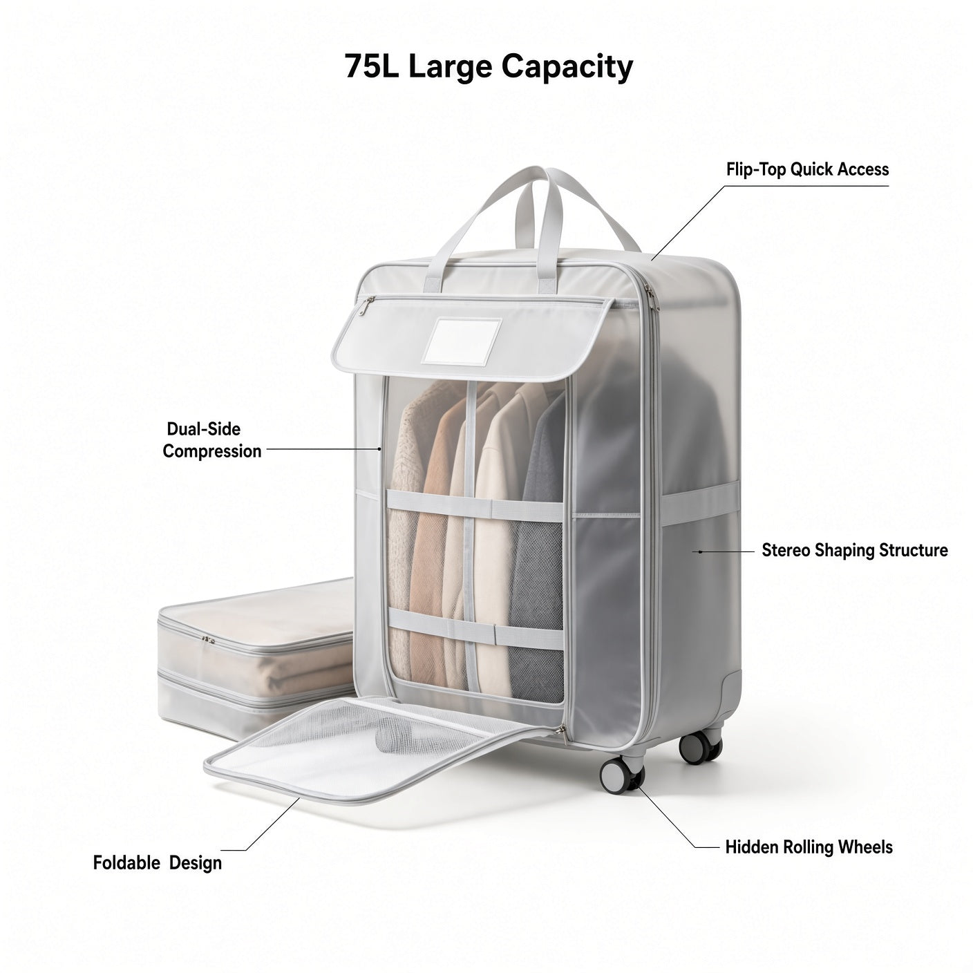 Flip-Top Compression Storage Bag with Hidden Wheels