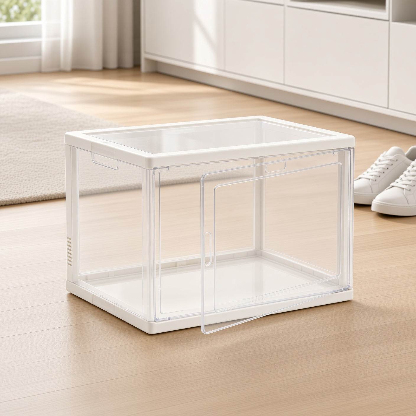 Stackable Clear Shoe Storage Box with Magnetic Door