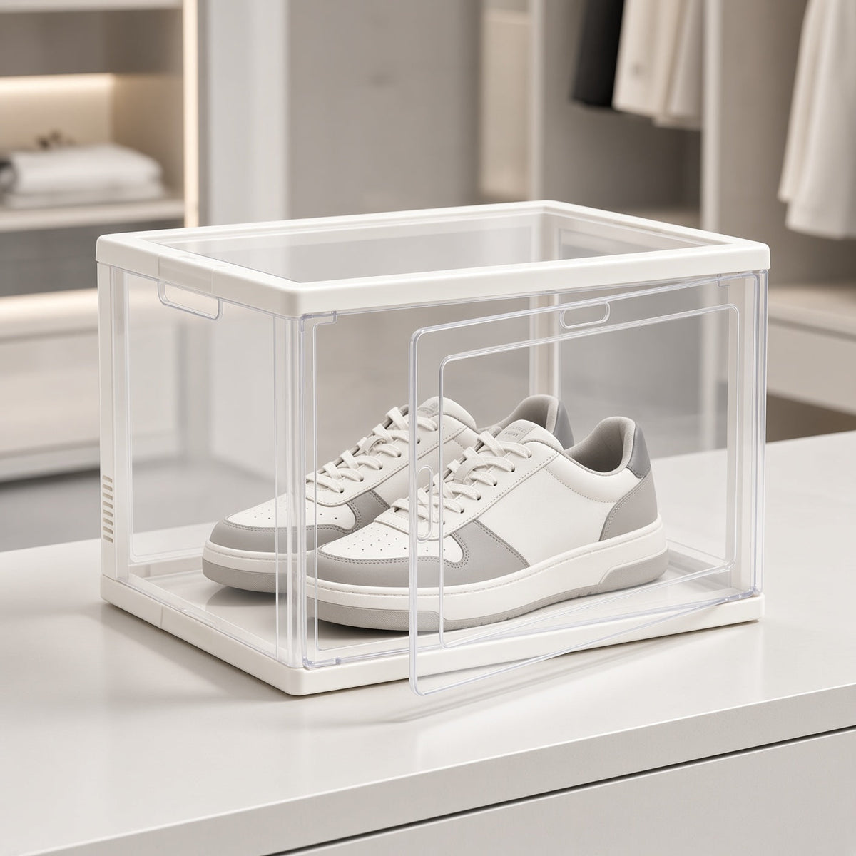 Stackable Clear Shoe Storage Box with Magnetic Door - detail view 2