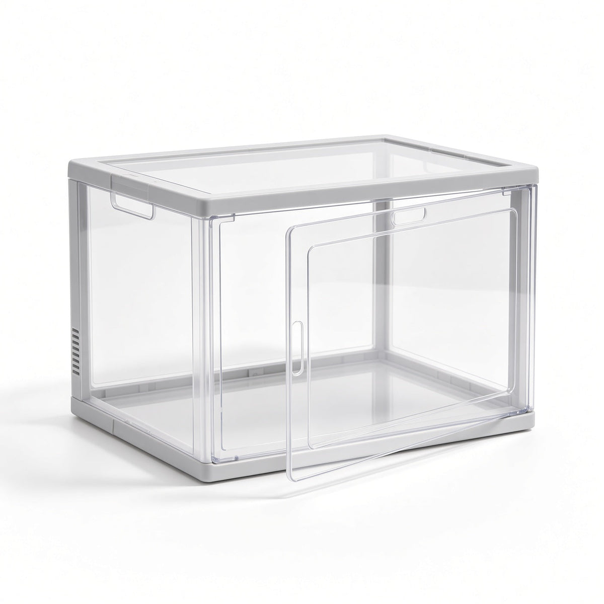 Stackable Clear Shoe Storage Box with Magnetic Door - Matte Light Gray