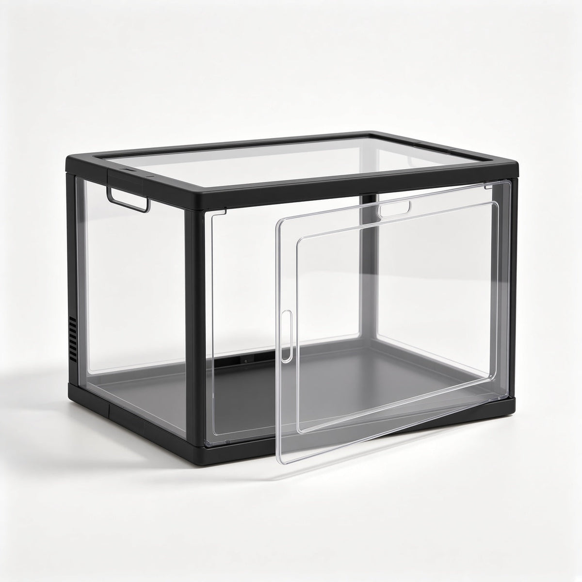 Stackable Clear Shoe Storage Box with Magnetic Door - Black