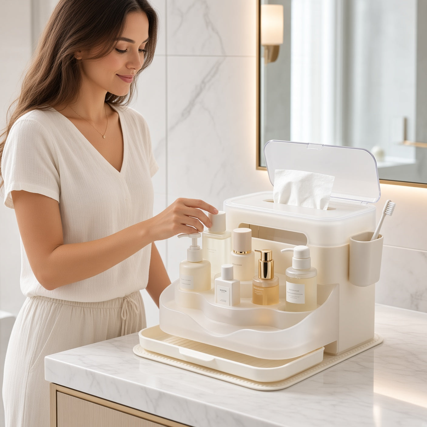Dustproof Bathroom Countertop Storage Organizer