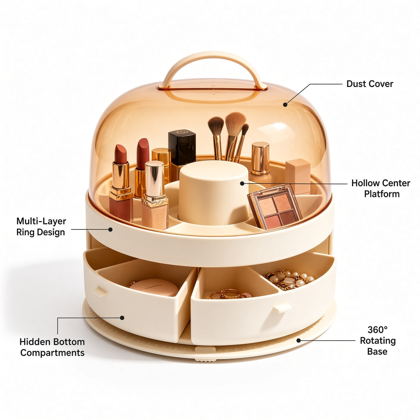 360° Rotating Ring Makeup Storage Box