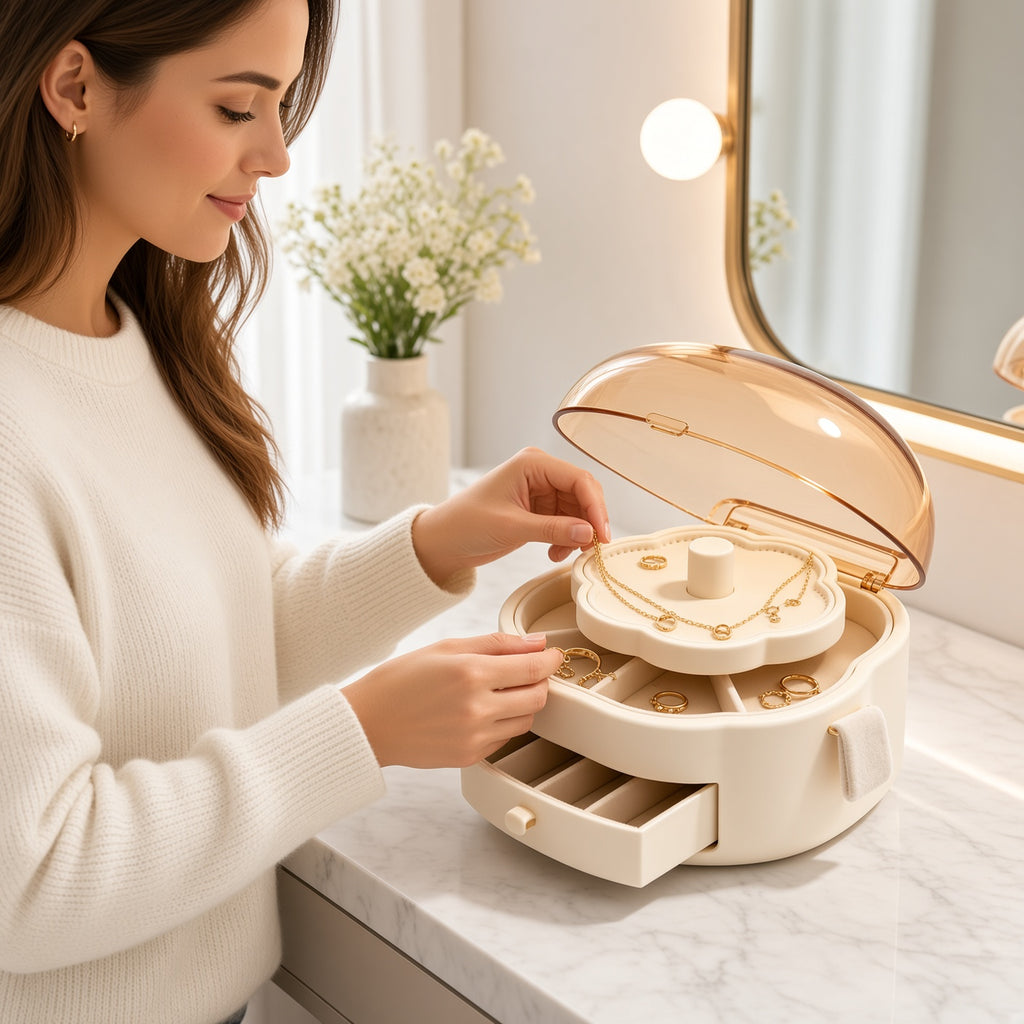 Seashell Lid Rotating Jewelry Organizer