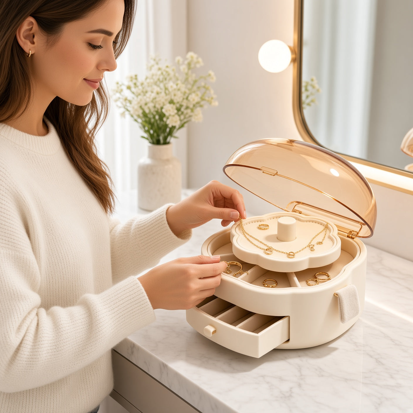 Seashell Lid Rotating Jewelry Organizer